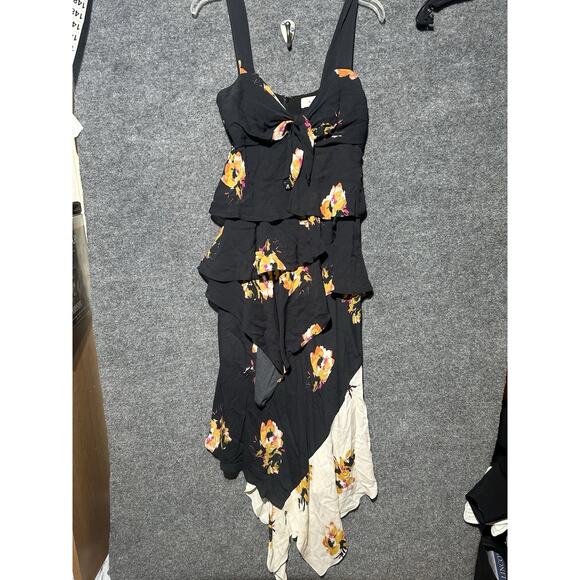 A.L.C. Dresses & Skirts - A.L.C. Dress 4 Womens Black & Yellow Silk Floral Cold Shoulder Midi